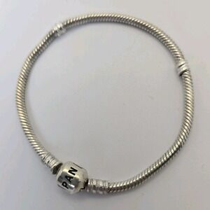 Pandora Moments Barrel Clasp Snake Chain Bracelet Sterling Silver 925 ALE 7" 13g